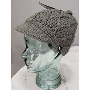 NEW Eddie Bauer Cream Beanie Cap Ribbed Knit Hat‎ Brim Crochet Womens Gray